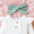 thumbnail image 5 of XUELUO Baby Girls Outfit Sets Long Sleeve Ruffle Bow Bodysuit + Pants + Headband 3-Piece Early Spring Soft Daily Clothes, 5 of 9