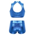 thumbnail image 3 of XUNZOO Kids Girls Sparkly Sequins Crop Top with Shorts for Dancing Gym Athletic Performance Blue 6, 3 of 5