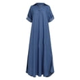 thumbnail image 3 of Women's Casual Solid Denim Dress Turn-Down Collar Button Loose Long Dress Womens Casual Dresses Surplice Dress for Women Back Dress for Women Wrap Dresses Summer Dresses Maxi Maxi Summer Dresses for, 3 of 6