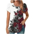 thumbnail image 2 of Fengqque 2025 Women's New Round Neck Pleated Tunic Top Curved Hem Printed Blouse, 2 of 5