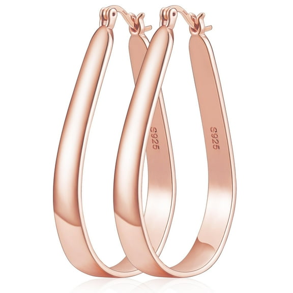 DORANA 18K Rose Gold Plated Oval Hoop Earrings for Women Hypoallergenic S925 Sterling Silver Earrings Big Hoops Wedding Birthday Valentines Day Jewelry Gifts Teen Girlfriend Wife Mom Bride Age Ideas