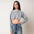 thumbnail image 3 of Women Fall Spring Hoodie Drawstring Loose Solid Color Drawstring Elastic Cuff Short Length Casual Pullover Daily Wear Top, 3 of 8