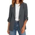 thumbnail image 6 of Busydd Rolled Sleeve Blazers for Women Fashion Formal Single Button Closure Solid Color Suit Jackets 3/4 Length Sleeve Lapel Business Suits S, 6 of 9