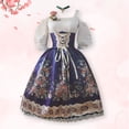 thumbnail image 2 of Xijirk Women's Dirndl Dress Traditional Bavarian Square Neck Lace Up Front Cold Shoulder Puff Half Sleeve Floral Print Midi Floral Decor for Oktoberfest Themed Party Cosplay,S, 2 of 3