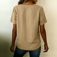 thumbnail image 4 of Women's Short Sleeve Button Down Linen Top Shirt Blouse Crewneck Loose Fit Solid Color Casual Daily Wear Business Casual Vacation Outfits Fashion Essential Gift for Women, 4 of 8