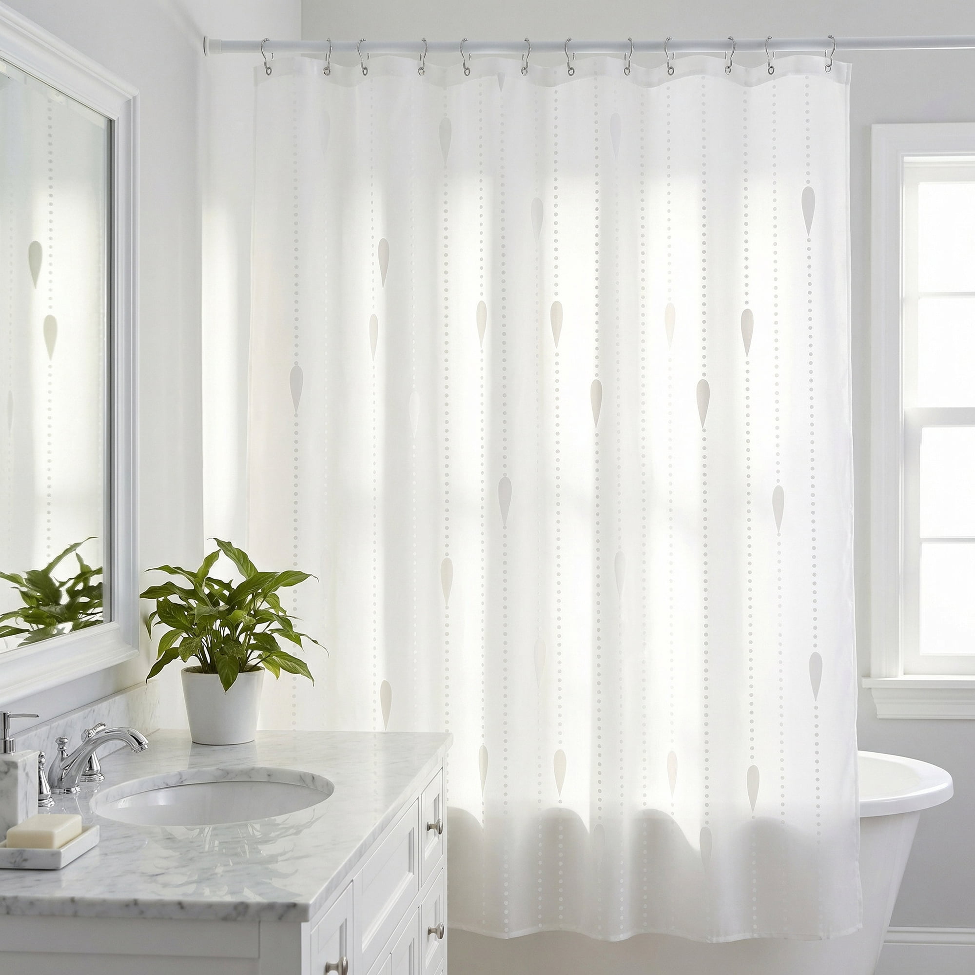 Unique Bargains Semi-Transparent EVA Bath Curtain Set White Water Droplets 71"W x 71"L