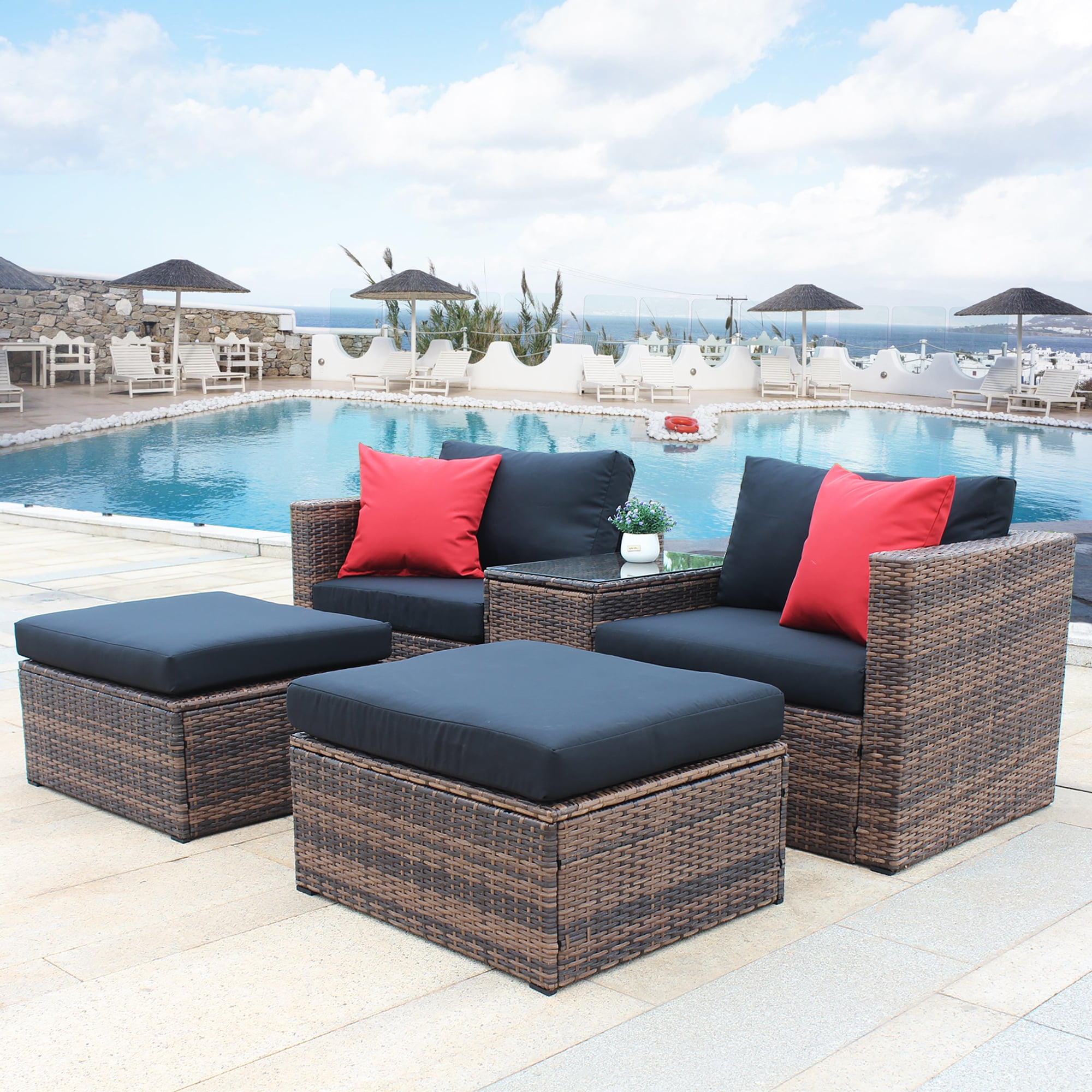 Outdoor Indoor Patio Furniture Set 5 Pieces PE Rattan Sectional