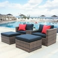 thumbnail image 3 of 5 PCS Patio Wicker Sectional Sofa Set, Outdoor PE Rattan Conversation Furniture Set with Cushioned Chairs, Ottoman and Glass Table, All-Weather Furniture Set for Backyard, Balcony, Porch, Brown, D1046, 3 of 10