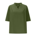 thumbnail image 6 of Karight Women's Spring 3/4 Sleeve Linen Shirts Casual Crewneck Solid Color Tunic Tops Loose Fit Plus Size Vacation Blouses, 6 of 6