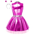 thumbnail image 4 of iiniim Women Alien Cosplay Lapel V Neck Sleeveless A-line Hem Tulle Layers Metallic Dress with Hair Hoop for Role-playing Theme Party Stage Dance Rose 3XL, 4 of 7