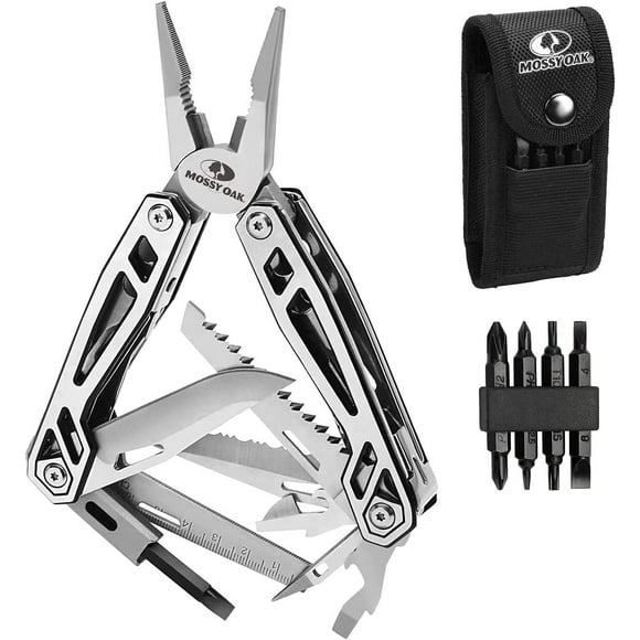 21-in-1 Multitool, Premium Stainless Steel Multi Tool Pocket Knife, Screwdriver Sleeve with 4Pcs Alternative Bits, Safe-Locking, Multitool Plier for Outdoor and Repair with Nylon Pouch