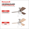 thumbnail image 4 of Honeywell Barcadero 44" Nickel Modern Ceiling Fan with 3 Blades, LED Light Kit, Pull Chains & Reverse Airflow, 4 of 12