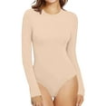 thumbnail image 2 of Mifelio Bodysuits for Women, Womens Crew Neck Long Sleeve Bodysuit Comfortable Against The Skin Tops Body Suits Women Clothing Shapewear Bodysuit Womens Tops Beige L, 2 of 4