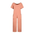 thumbnail image 4 of Harem Jumpsuits For Women Casual V Neck Short Sleeve Romper Baggy Loose Fit Wide Leg Overalls with Pockets One Piece Onesie, 4 of 7