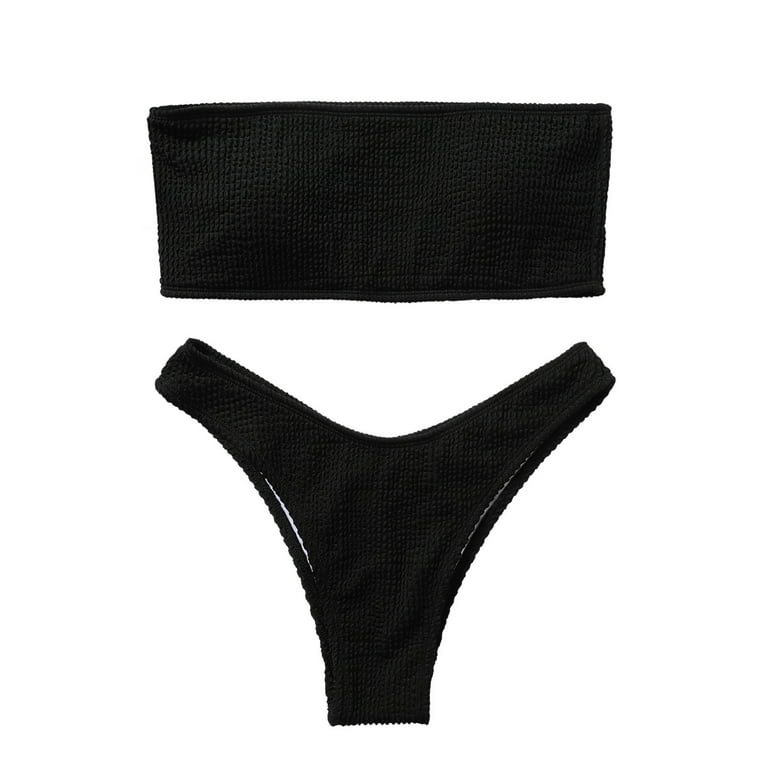 Aayomet Swimwear Flat-chested Push-Up Bikini Brazilian Beachwear Set Women  Swimsuit Board Shorts Women's Swimwear with Top,Black M