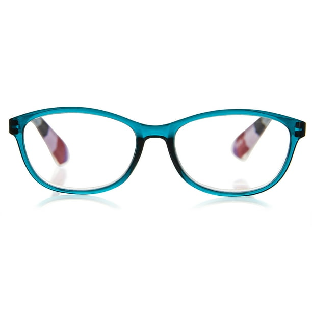 Equate Women's Lily Rectangle Reading Glasses with Case, Blue, +3.25