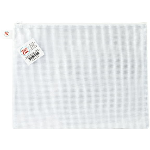 Avery Elle Zippered Vinyl Mesh Pouch-White-Large