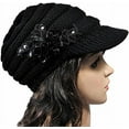 thumbnail image 2 of Kiibsot Women Winter Warm Knit Beanie Hat Crochet Visor Brim Cap with Sequined Flower Accent, 2 of 7
