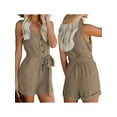 thumbnail image 6 of Women Solid Color Rompers Deep V-Neck Sleeveless Summer Short Jumpsuits, 6 of 9