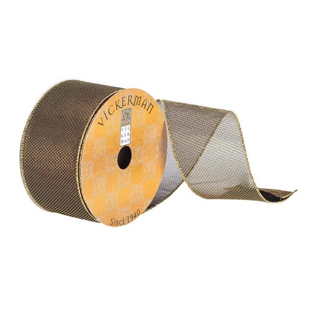 Vickerman Q180110 2.5 in. x 10 Yards Black & Gold Embeveled Ribbon