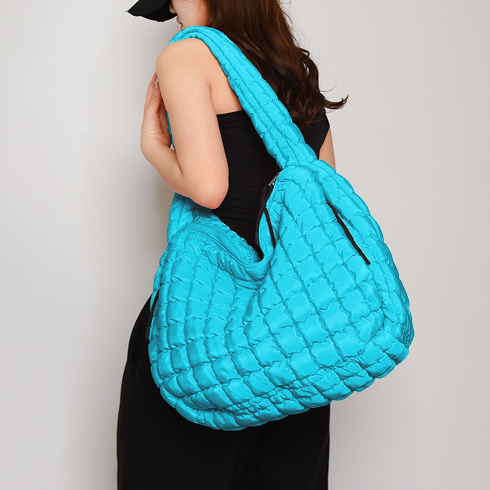 Hvyesh Puffer Tote Bag for Women Quilted Tote Bag Large Crossbody Bag Puffy Bag Lightweight Carryall Bag for Women