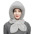 thumbnail image 5 of comerut Women Winter Hat with Integrated Scarf Thick Warm Faux Rabbit Fur Solid Color Full Protection Outdoor Cycling Travel Cold Weather Cap, 5 of 8