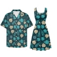 thumbnail image 2 of Jiueut Monstera Palm Leaves Pattern Matching Hawaiian Outfits for Couples, Womens Casual Summer Sleeveless Scoop Neck Mini Dress Sundress and Mens Hawaiian Shirts Button Down Plus Size, XS, 2 of 5