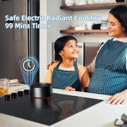 IsEasy 24 Inch Electric Cooktop Built in Electrics Stove Top, 4 Burner Electric Stove, Knobs Control, 7500W, 9 Power Levels, Safety Lock, Timer, Pause Function, 220-240V Hard Wire(No Plug)