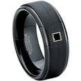thumbnail image 1 of 0.05ctw Princess Cut Black Diamond Tungsten Ring - 8MM Brushed Black IP Stepped Edge Tungsten Carbide Wedding Band - April Birthstone Ring - 14kt White Gold Bezel - TN083PS-1BDs7, 1 of 2