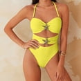 thumbnail image 3 of Daiosportswear Women's Bandeau Style Swimsuit, Halter Neck Bathing Suit with Starfish Details Yellow-A XL(XL), 3 of 7