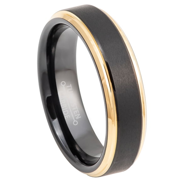 Jewelry Avalanche Black & Gold Tungsten Carbide Wedding Band for Men-Women, Stepped Edge, 6mm, size 9