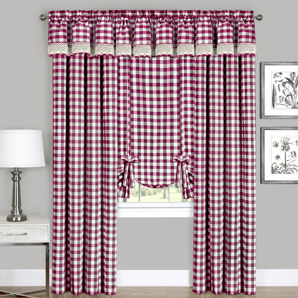 Complete 6 Pc. Plaid Gingham Country Chic Window Curtain Set