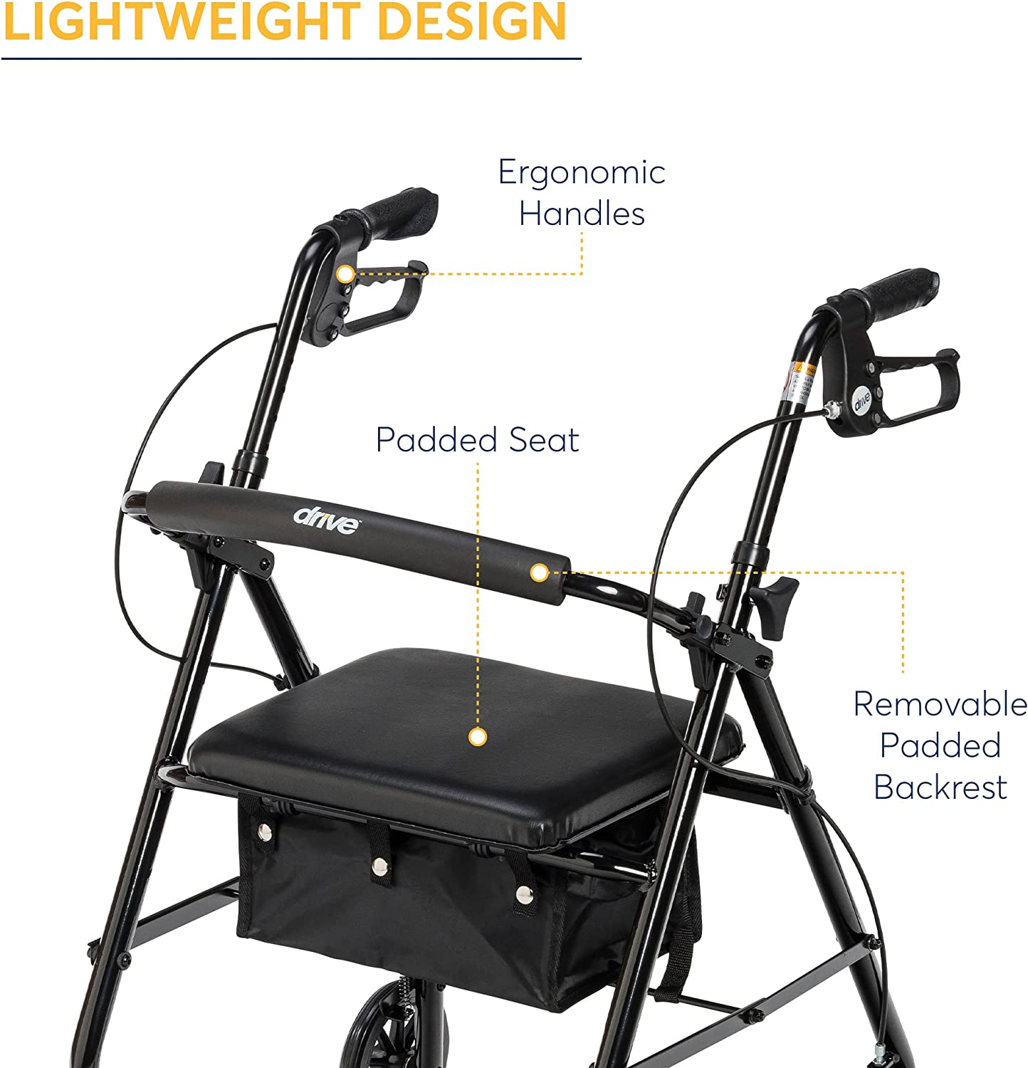 Buy Drive Medical R726BK Foldable Rollator Walker with Seat, Black