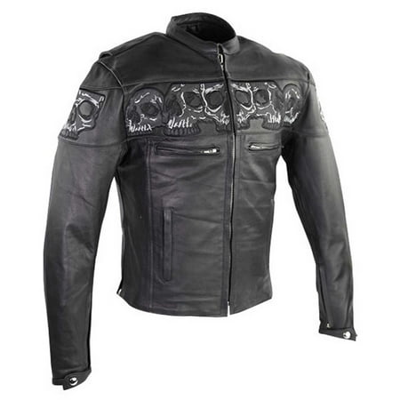 Reflective Skull Premium Cowhide Leather Motorcycle Jacket by Vance (Best Leather Motorcycle Jacket Under 200)