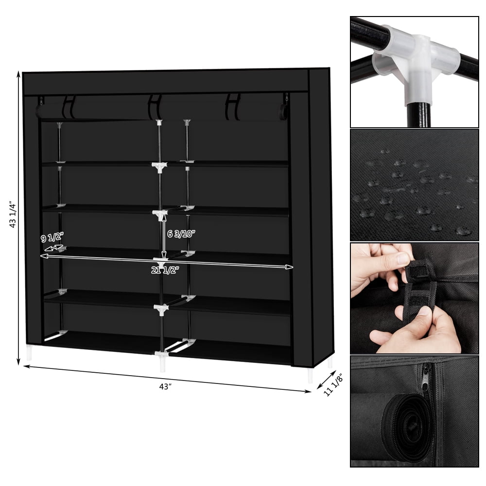 7 Tiers Shoe Rack Portable Closet Fabric Cover Shoe Storage Organizer Cabinet, Black