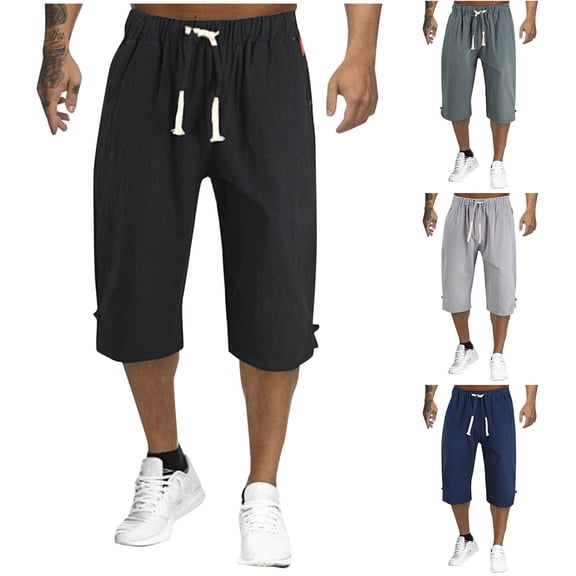 Sakmal Shorts Men Bermuda Board Elastic Waist Black 7 Inch Hawaiian Summer Shorts for Men L
