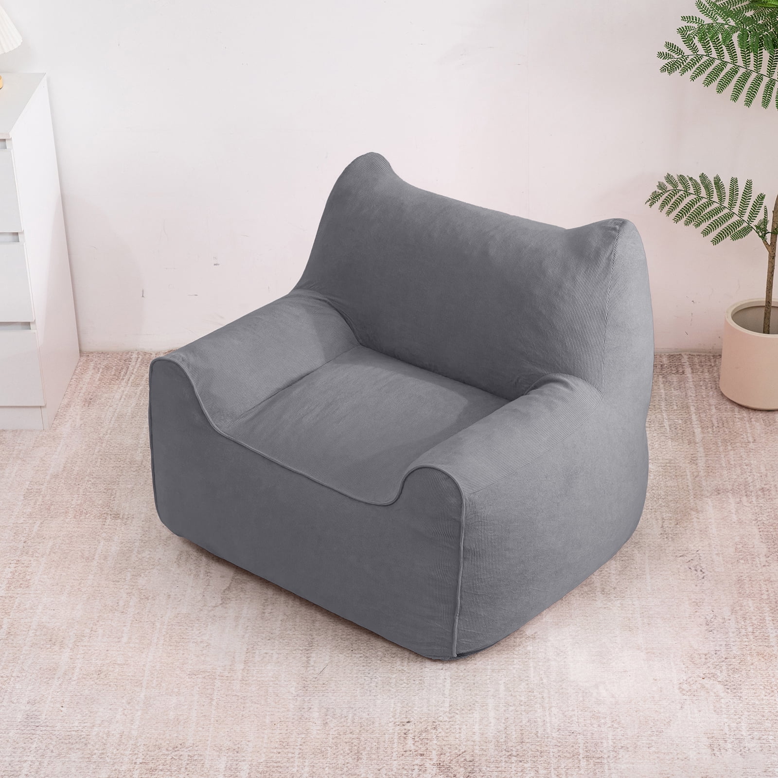 Lusimo Bean Bag Chair for Adults Teens, 3FT Lazy Memory Foam Bean Bag Sofa for Bedrooms, Cat-Ear Design Couch with Corduroy Washable Cover, Lounge Chairs with Pocket for Gaming, Reading, Gray