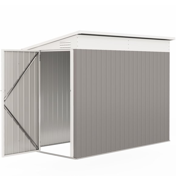 CoSoTower 4' x 8' Outdoor Storage Shed Lean to Shed Outdoor Metal Tool Shed with Lockable Door and Air Vents, Light Grey