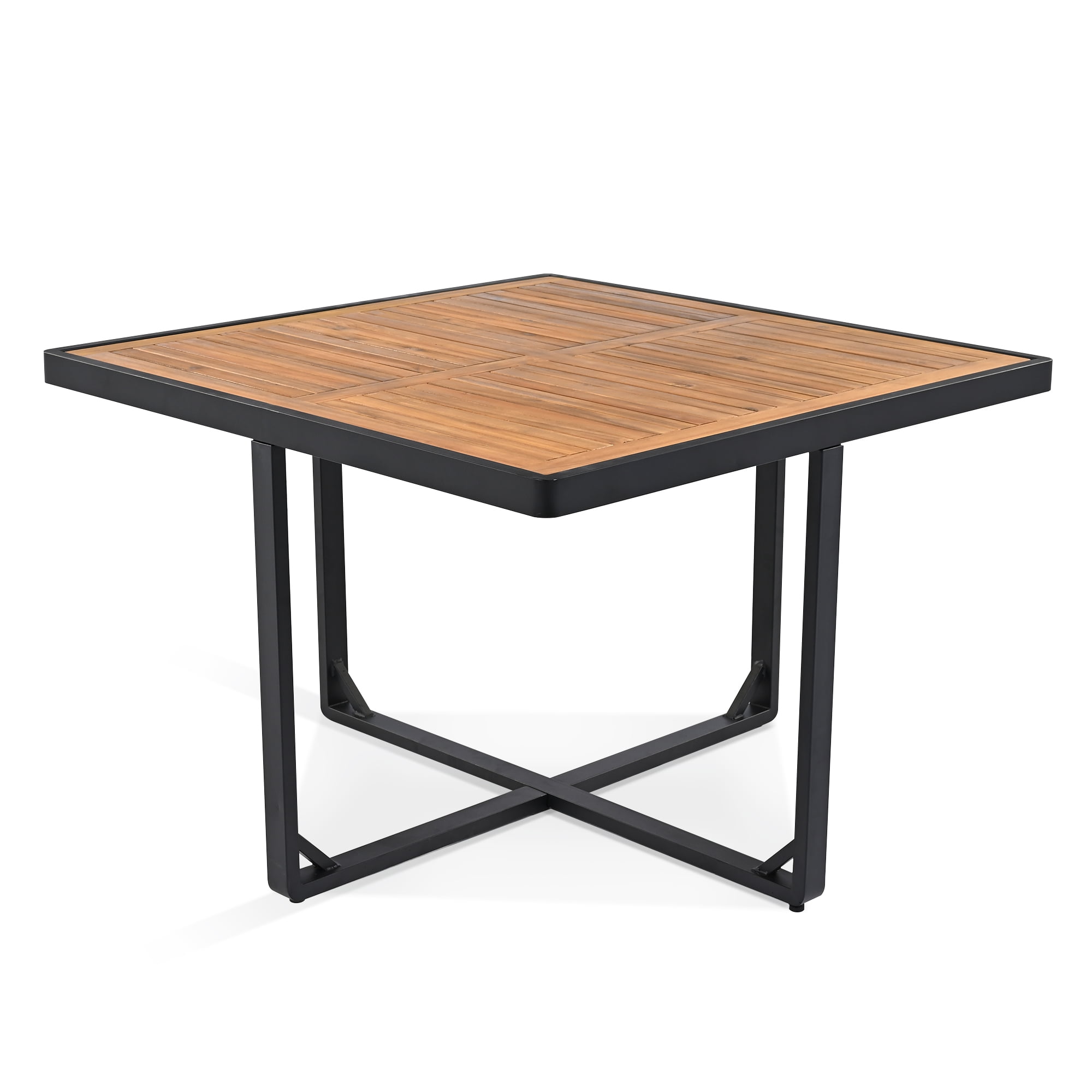 Euroco 18-Pieces Acacia Wood Patio Dining Set, Space Saving Outdoor Patio Set, 8 Cushioned Chairs & 8 Ottomans & 2 Square Table, for Backyard, Garden, Deck and Poolside