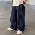 thumbnail image 4 of WAYUTE Pants for Boys Cargo Pants High Waisted Loose Fit Breathable Kids Solid Color Baggy Pants with Pockets Summer Streetwear Trousers Outdoor Casual,11-12 Y,Navy, 4 of 6