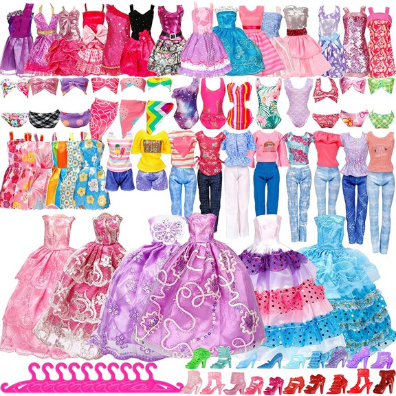 Cfowner 50 Pcs Doll Clothes and Accessories, 5 Wedding Gowns 5 Fashion Dresses 4 Slip Dresses 3 Tops 3 Pants 3 Bikini Swimsuits 20 Shoes for 11.5 inch Doll Christmas Stocking Stuffers Girls Gift