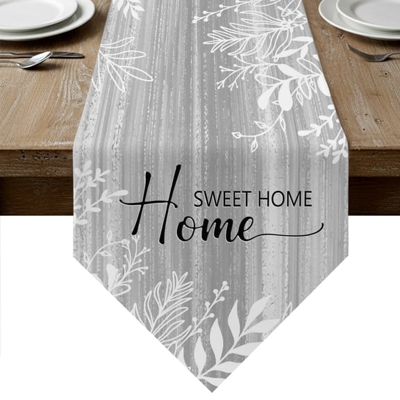 Vintage Slate Gray Table Runner Linen Burlap Table Runner 90 Inches Long Farmhouse Florals Leaf Coastal Sweet Home Dresser Scarves for Kitchen Island Coffee Dining Room Party Holiday Decor 13"x90"