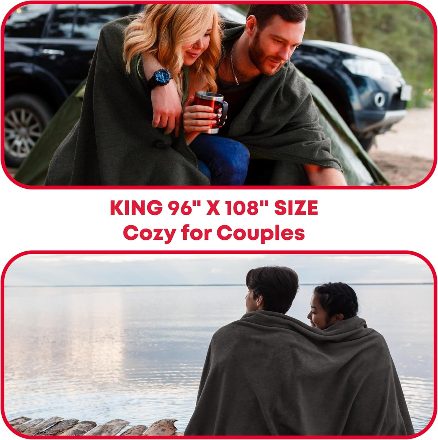 Military Wool Blanket - 95% Wool, Washable, Perfect for Outdoors, Picnics, Travel, Car & Bushcraft Emergency Blanket, 96" x 108" 8.45 lbs. - Grey - King Size