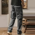 thumbnail image 4 of Qgtaibl Cotton Cargo Pants for Men Drawstring Elastic Waist Straight Leg Athletic Pant Multi-Pockets Hiking Joggers Tactical Pants Gray (Mens L), 4 of 6