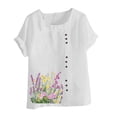 thumbnail image 4 of Fewfanhot Women's Linen Short Sleeve Top, Floral Print Button Round Neck Casual Blouse Loose Fit Bohemian Style T-Shirt for Spring Summer Daily Wear, 4 of 5
