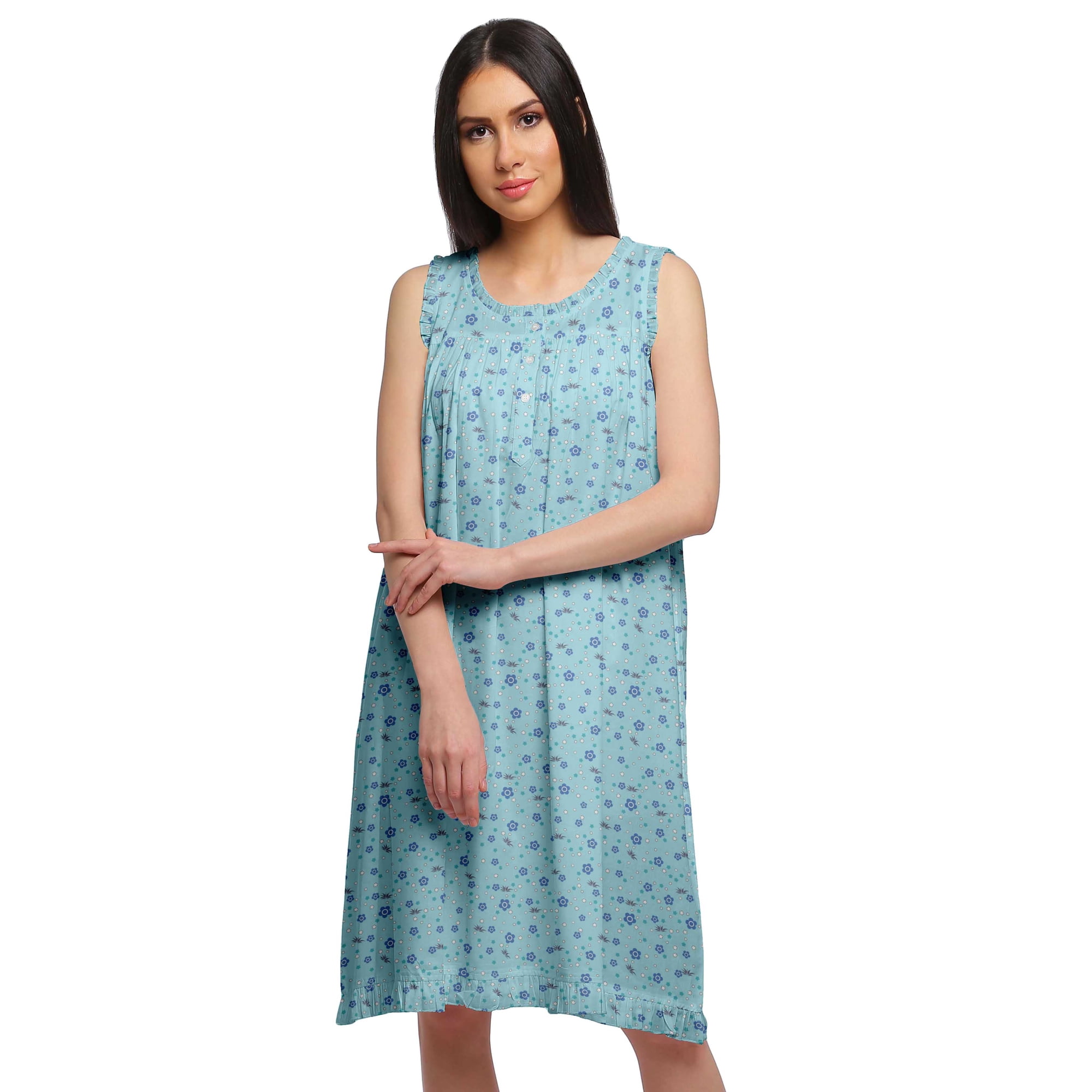 Moomaya WoMen s Printed A-Line Sleeveless Nightdress Cotton Sleepwear Gown