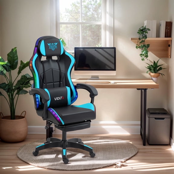 Gaming Chair, Racing Style RGB LED Lights Gaming Chairs for Adults and Kids, Lumbar Massager Gamer Chair, High Back Reclining Computer Chair with Footrest and Headrest