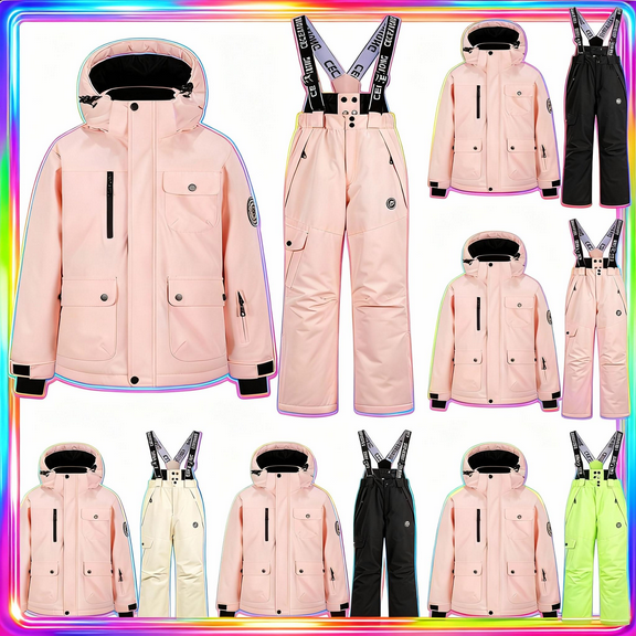 Mifsaly Kids Snow Suit 2 Piece Ski Suit Sets Thicken Warm Waterproof Windproof Overall Snowboard Winter Snowsuit Matching Outfit Thermal Hooded Windbreaker Jacket & Snowbib