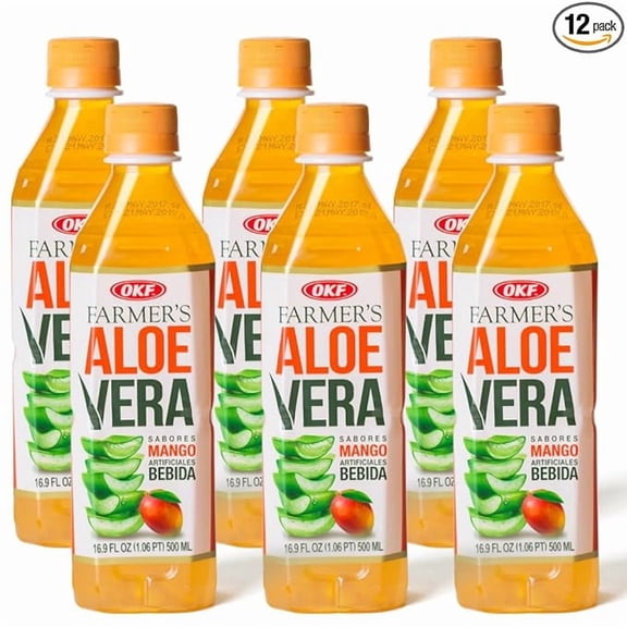 OKF Farmer’s Aloe Vera Mango Drink, 12 Pack, 16.9 fl oz Bottles