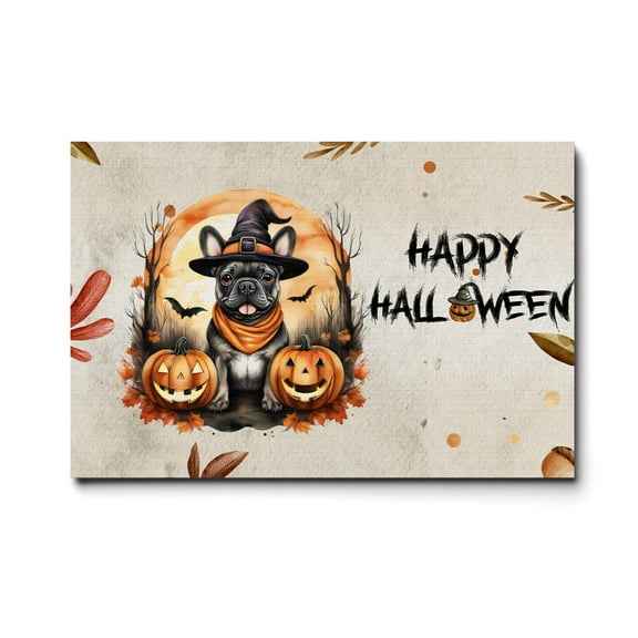 Happy Halloween French Bulldog Witches Hat Pumpkin Carving Horizontal Matte Canvas Poster Dog Lover Gifts Wall Art Home Decor - 02019